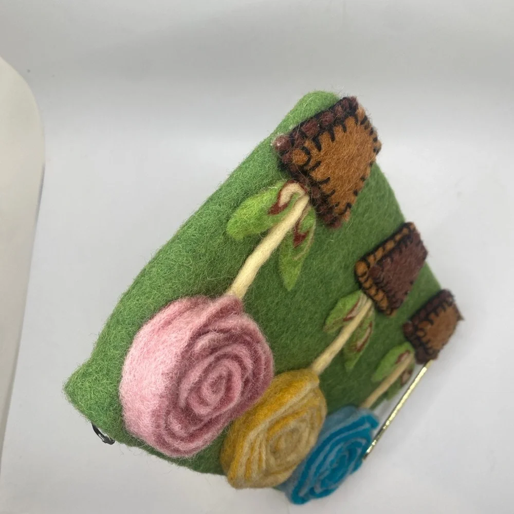 Rising Tide clutch bag handmade, felted wool pouch featuring a floral design - Picture 8 of 10